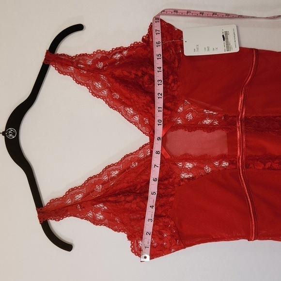iCollection Women's Red Lace Mesh Adjustable Strap Hook Eye Lingerie Chemise 1X - Picture 12 of 14
